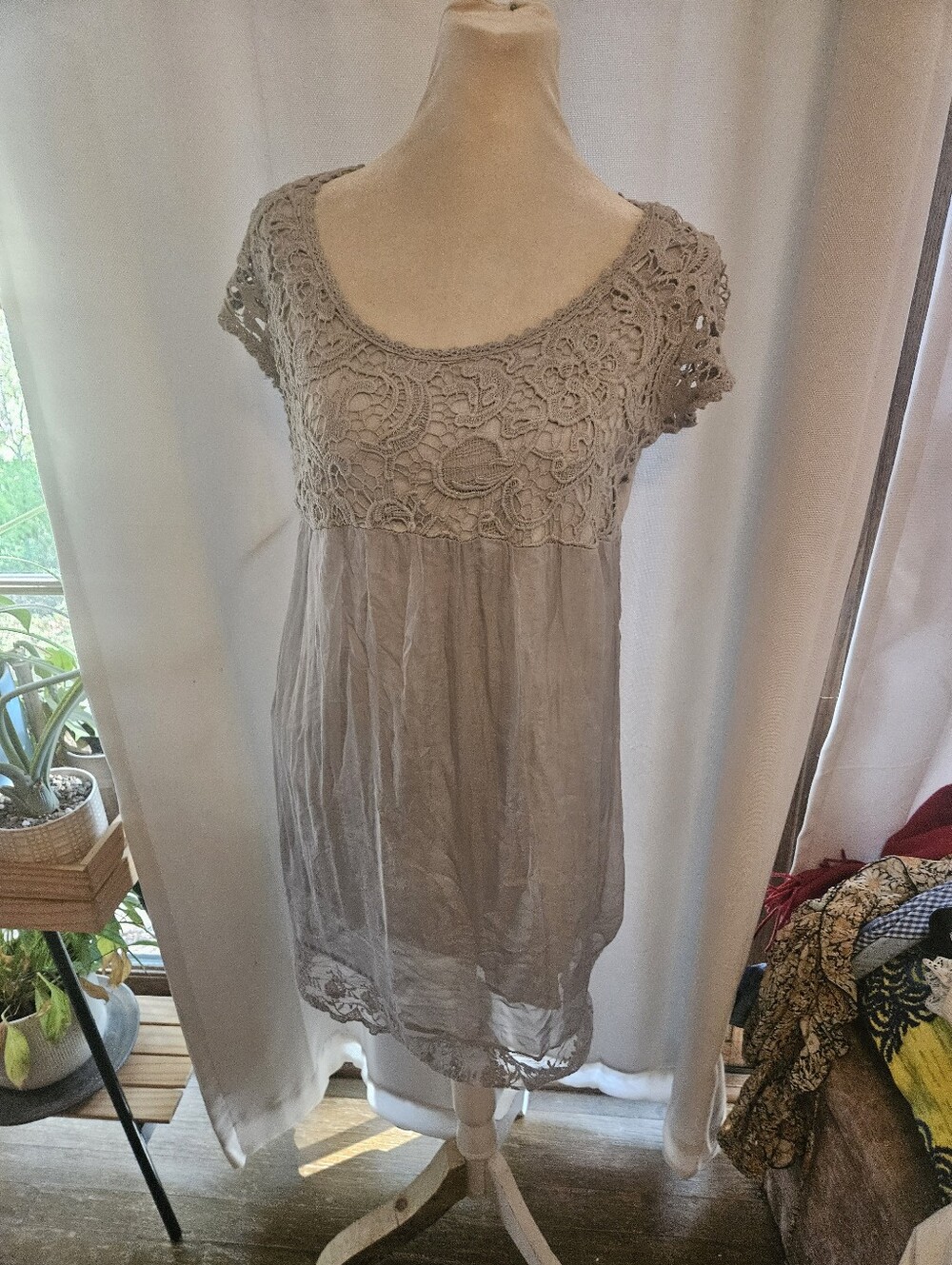 Piazza Roma Made In Italy Gray Silk Lace Whimisigoth Dress Medium